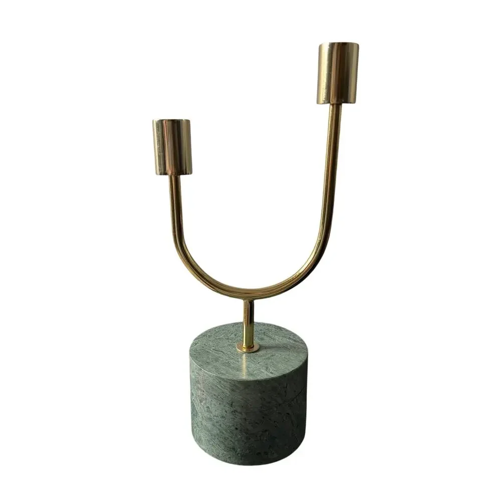 Marble Gold-Tone Brass 2Arm U-Shape Taper Candelabra|4.32lbs